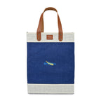 Out of the Woods Tall Jute Tote with Cream Bands Transfer - Navy Blue - View 1