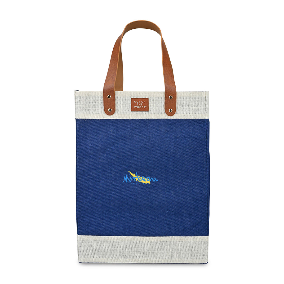 Out of the Woods Tall Jute Tote with Cream Bands Transfer - Navy Blue - View 1