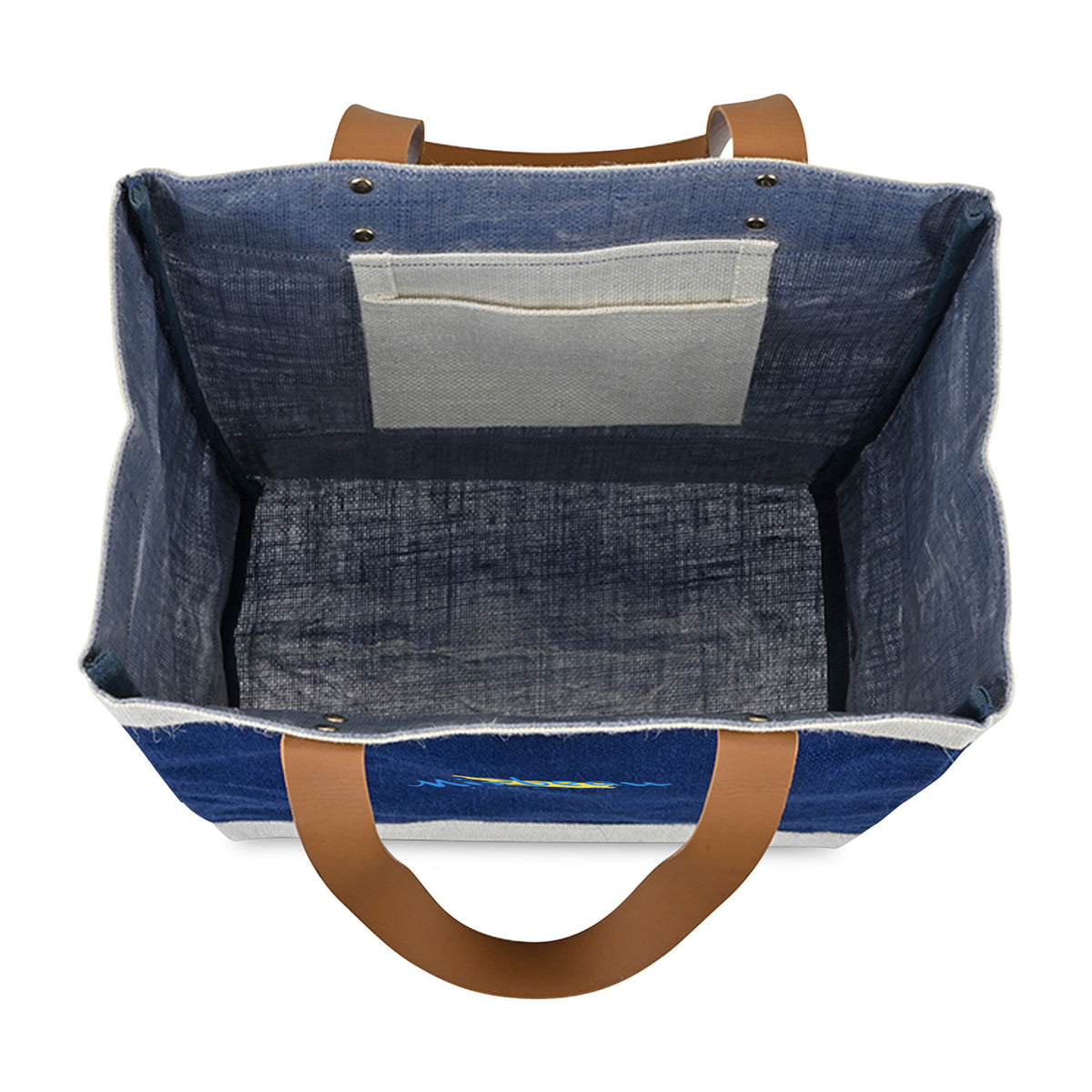 Out of the Woods Tall Jute Tote with Cream Bands Transfer - Navy Blue - View 2