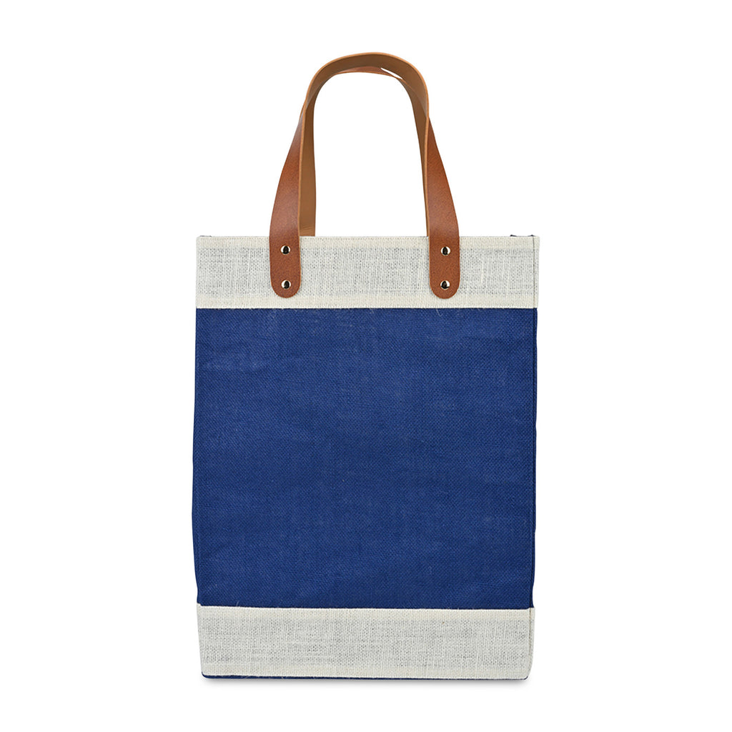 Out of the Woods Tall Jute Tote with Cream Bands Transfer - Navy Blue - View 3