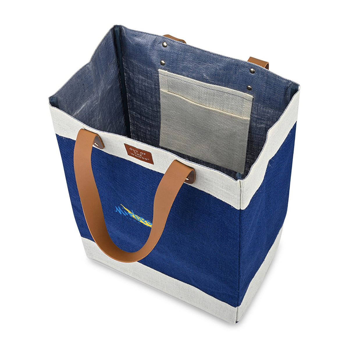 Out of the Woods Tall Jute Tote with Cream Bands Transfer - Navy Blue - View 4