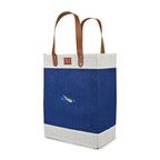 Out of the Woods Tall Jute Tote with Cream Bands Transfer - Navy Blue - View 5