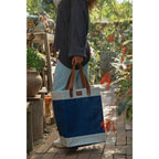 Out of the Woods Tall Jute Tote with Cream Bands Transfer - Navy Blue - View 7