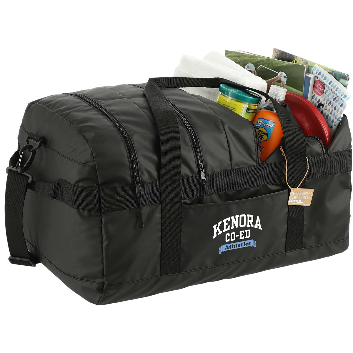 Outdoor Duffel Bag with Four Compartments, 60L Embroidery - Black - Right Angle 2