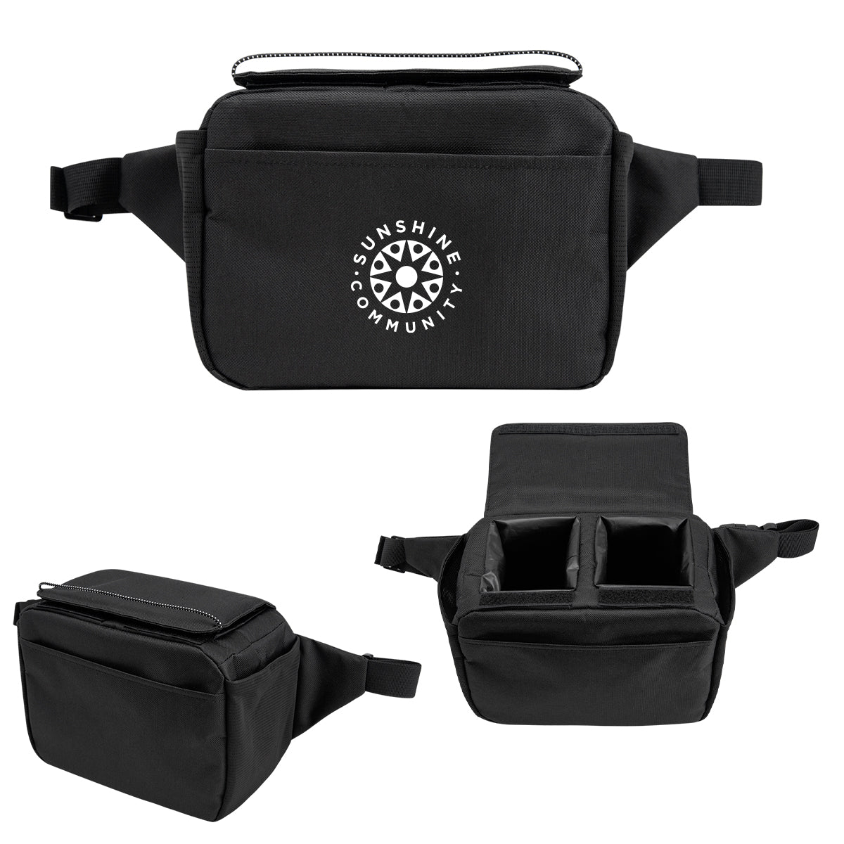 Outpost Two Can Cooler Belt Bag in Recycled PET - Black - Silk Screen