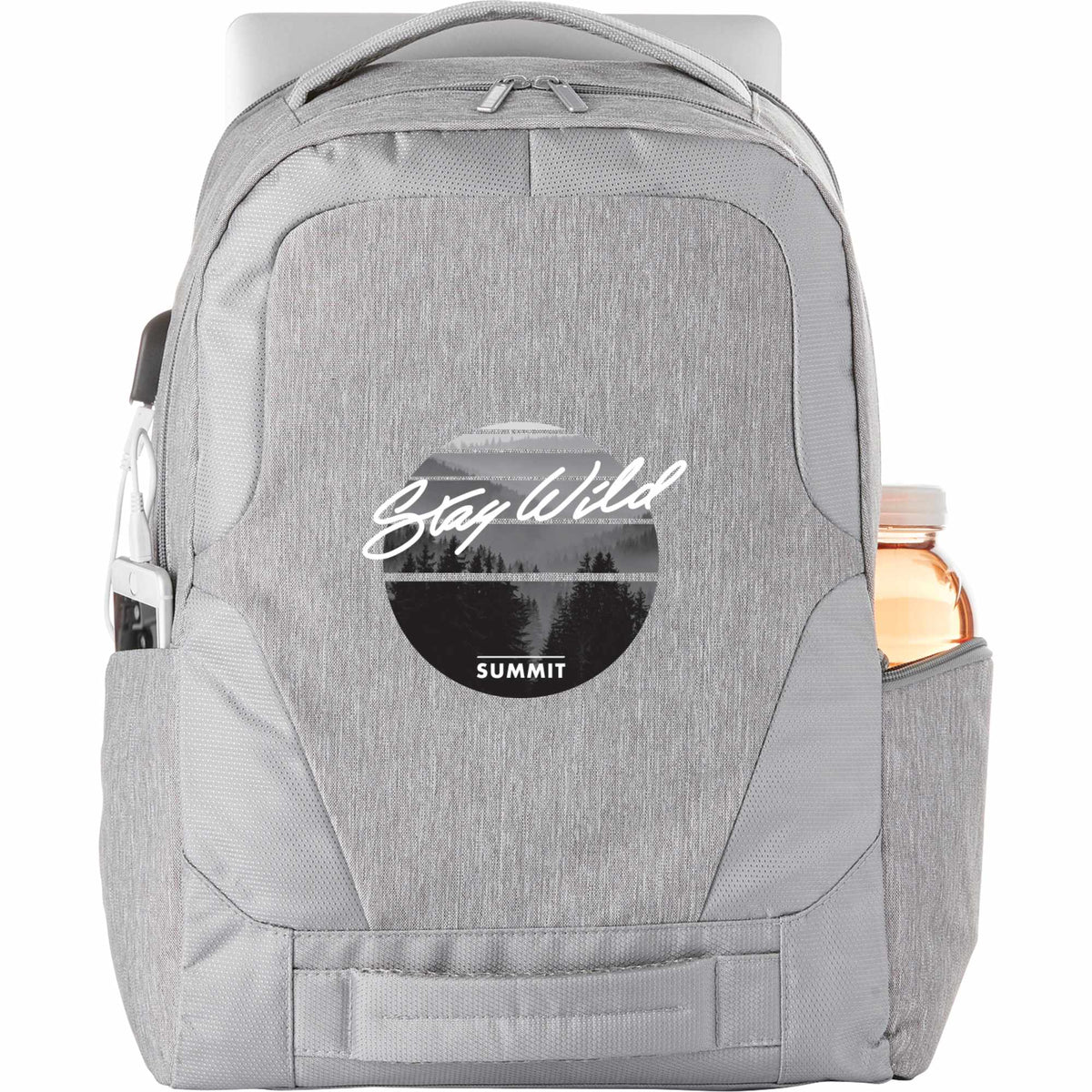 Overland TSA Laptop Backpack with USB-C Port, 17 Inch Embroidery - Gray - Front 2