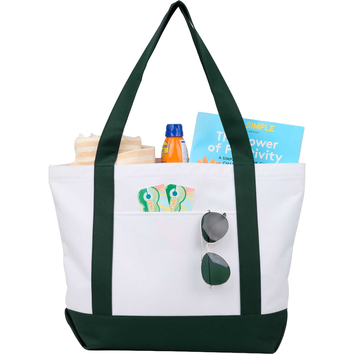Oversized Coastal Tote in Recycled Polyester Embroidery - Green - Propped