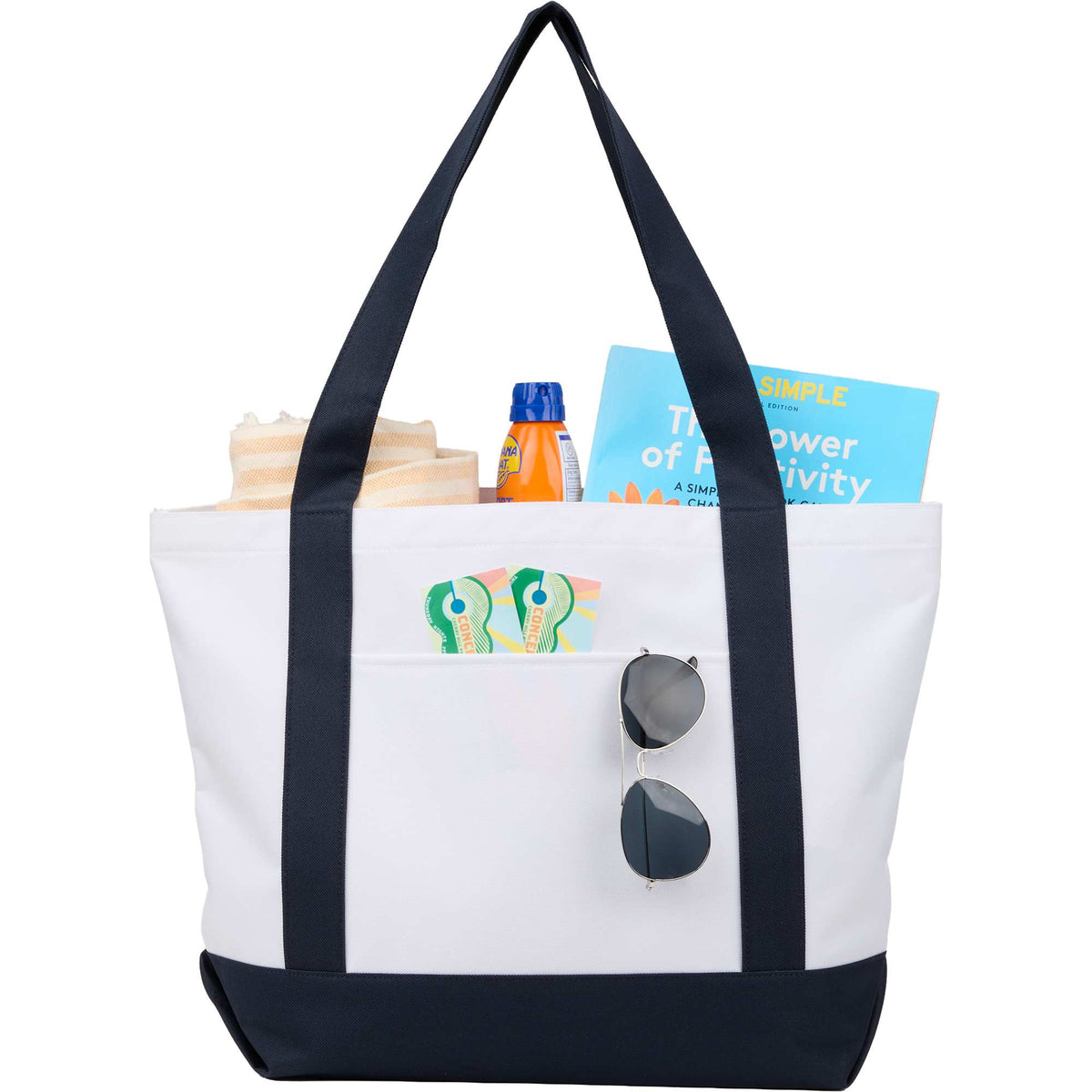Oversized Coastal Tote in Recycled Polyester Transfer - Navy - Propped