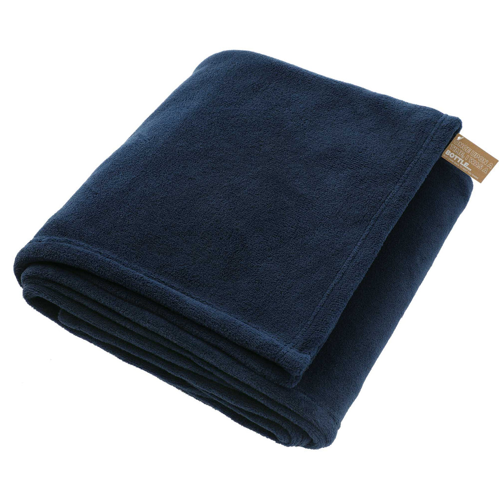 Oversized Coral Fleece Blanket in Recycled PET, 60 x 70 Inches Embroidery - Navy - Left Angle 2