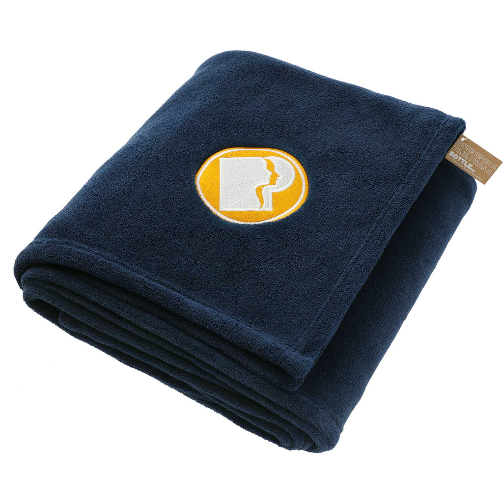Oversized Coral Fleece Blanket in Recycled PET, 60 x 70 Inches Embroidery - Navy - Left Angle