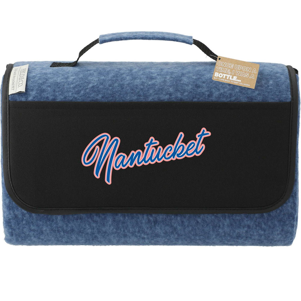 Oversized Picnic Blanket in Recycled PET Fleece, 60 x 70 Inches Transfer - Navy - Front