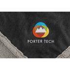 Oversized Wool Blend Sherpa Blanket, 60 x 70 Inches Embroidery - Charcoal - Detail 2