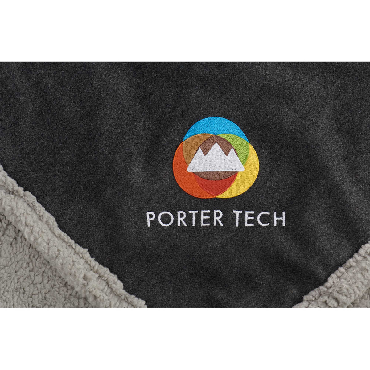 Oversized Wool Blend Sherpa Blanket, 60 x 70 Inches Embroidery - Charcoal - Detail 2