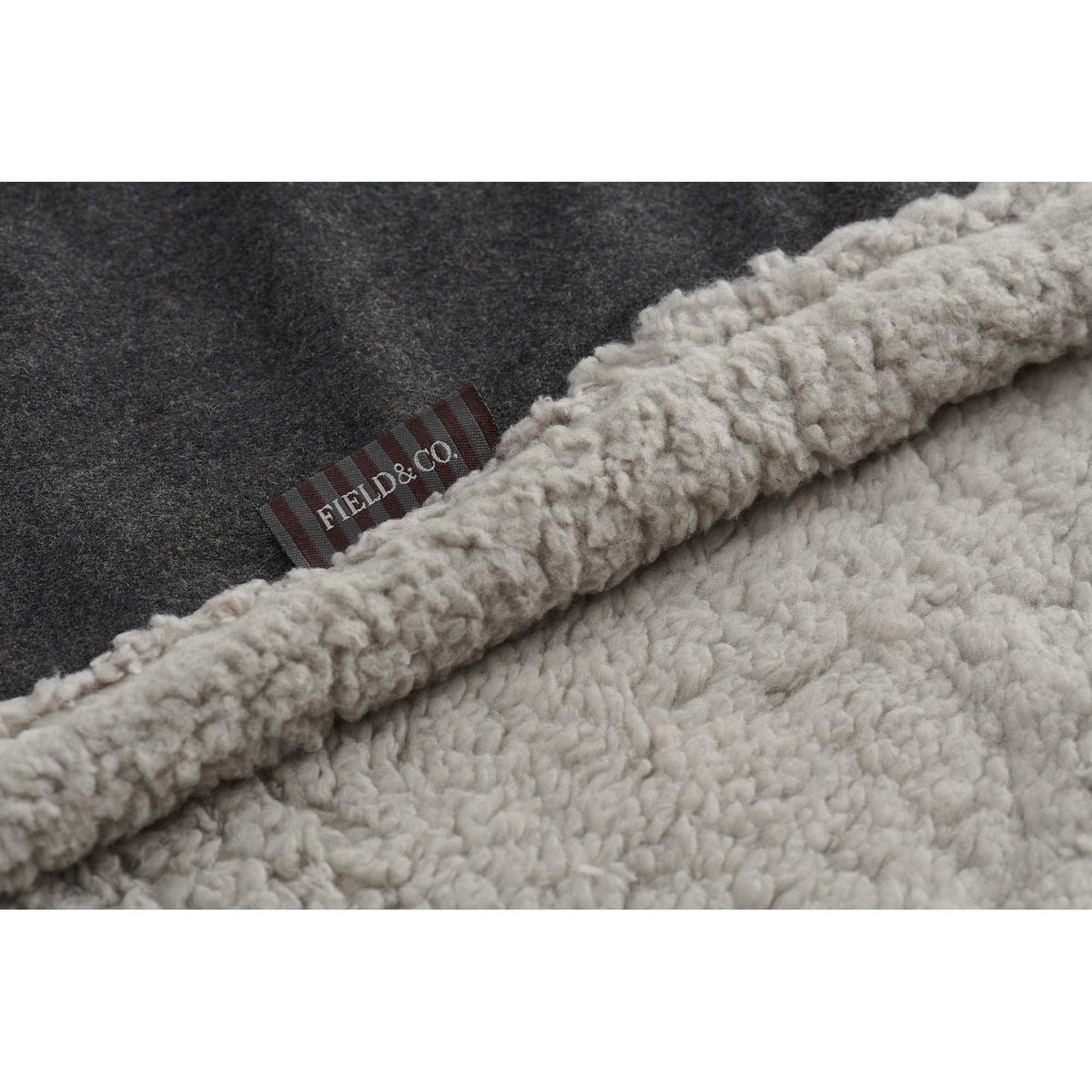 Oversized Wool Blend Sherpa Blanket, 60 x 70 Inches Embroidery - Charcoal - Detail