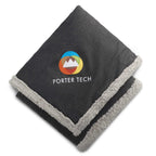Oversized Wool Blend Sherpa Blanket, 60 x 70 Inches Embroidery - Charcoal - Front 2