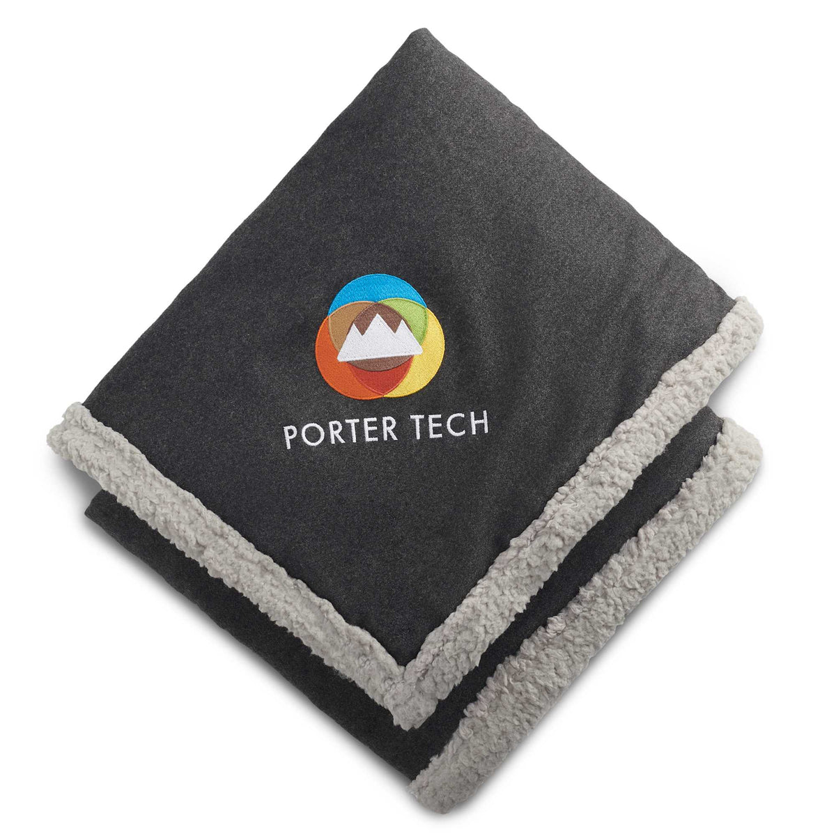 Oversized Wool Blend Sherpa Blanket, 60 x 70 Inches Embroidery - Charcoal - Front 2