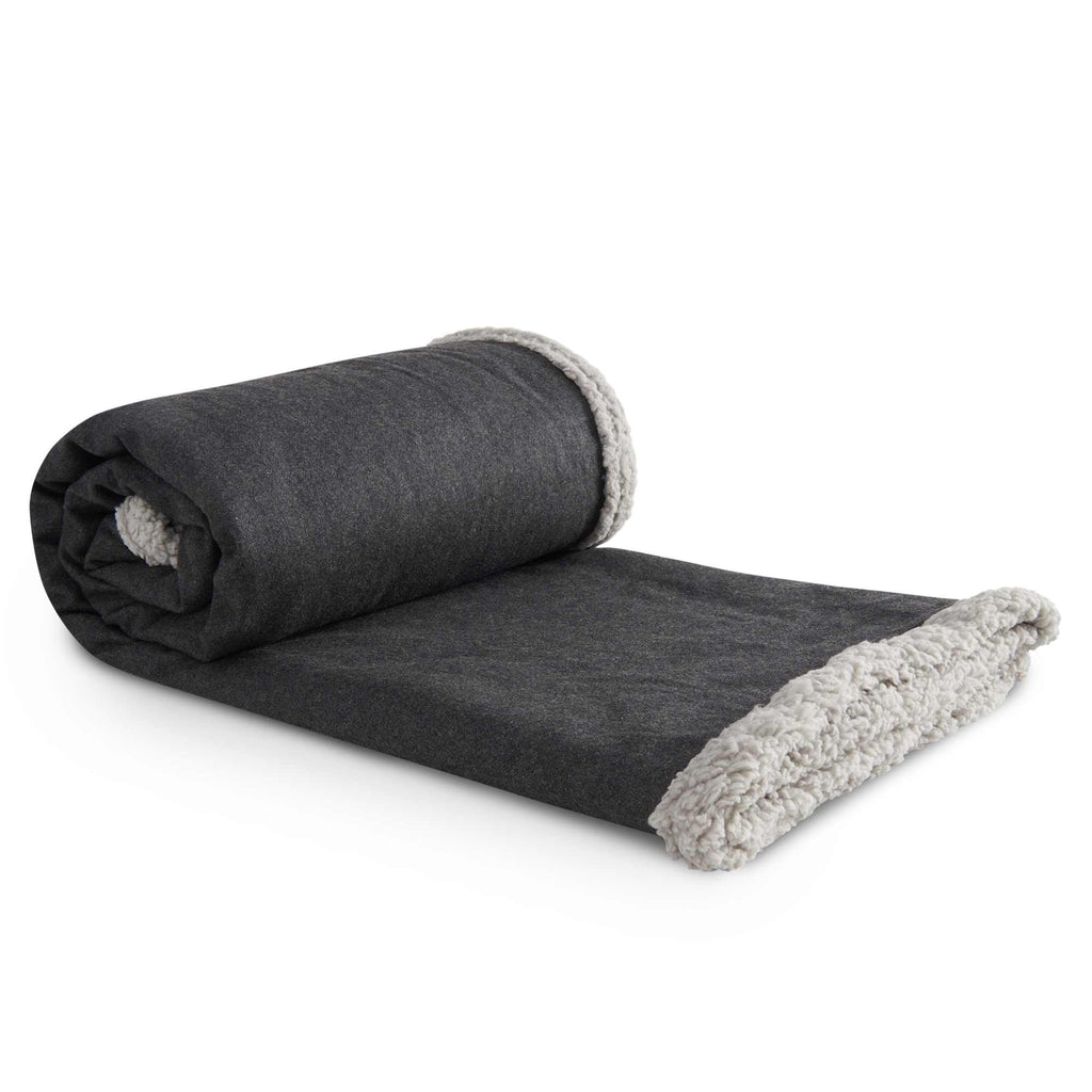 Oversized Wool Blend Sherpa Blanket, 60 x 70 Inches Embroidery - Charcoal - Left Angle 2