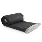 Oversized Wool Blend Sherpa Blanket, 60 x 70 Inches Embroidery - Charcoal - Left Angle 2