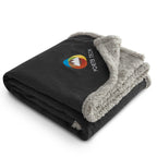 Oversized Wool Blend Sherpa Blanket, 60 x 70 Inches Embroidery - Charcoal - Left Angle
