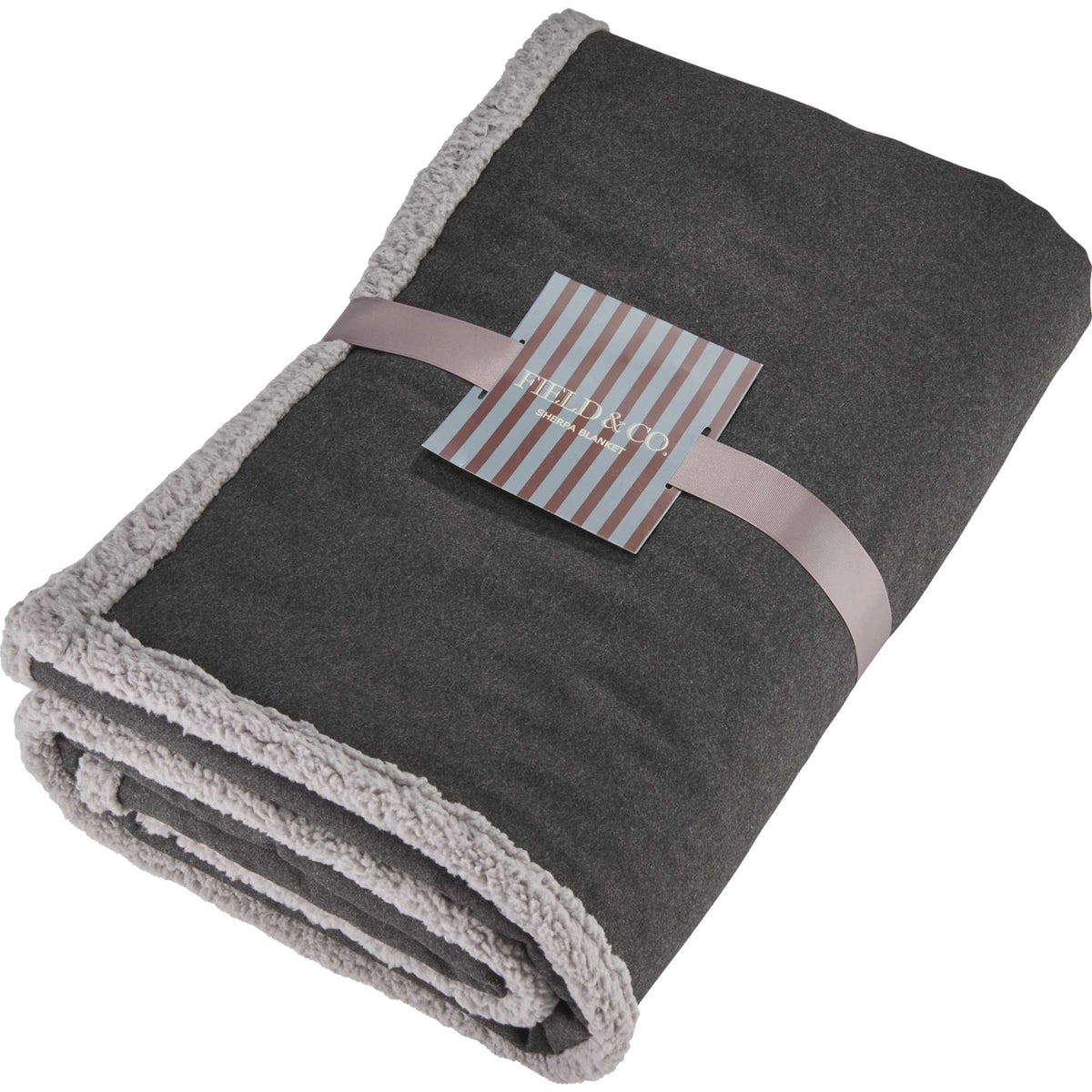 Oversized Wool Blend Sherpa Blanket, 60 x 70 Inches Embroidery - Charcoal - Photo 3
