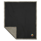 Oversized Wool Blend Sherpa Blanket, 60 x 70 Inches Embroidery - Charcoal - Photo