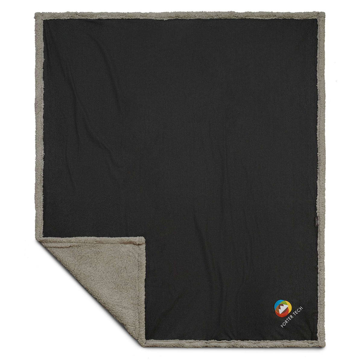 Oversized Wool Blend Sherpa Blanket, 60 x 70 Inches Embroidery - Charcoal - Photo