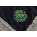 Oversized Wool Blend Sherpa Blanket, 60 x 70 Inches Embroidery - Navy - Detail 2