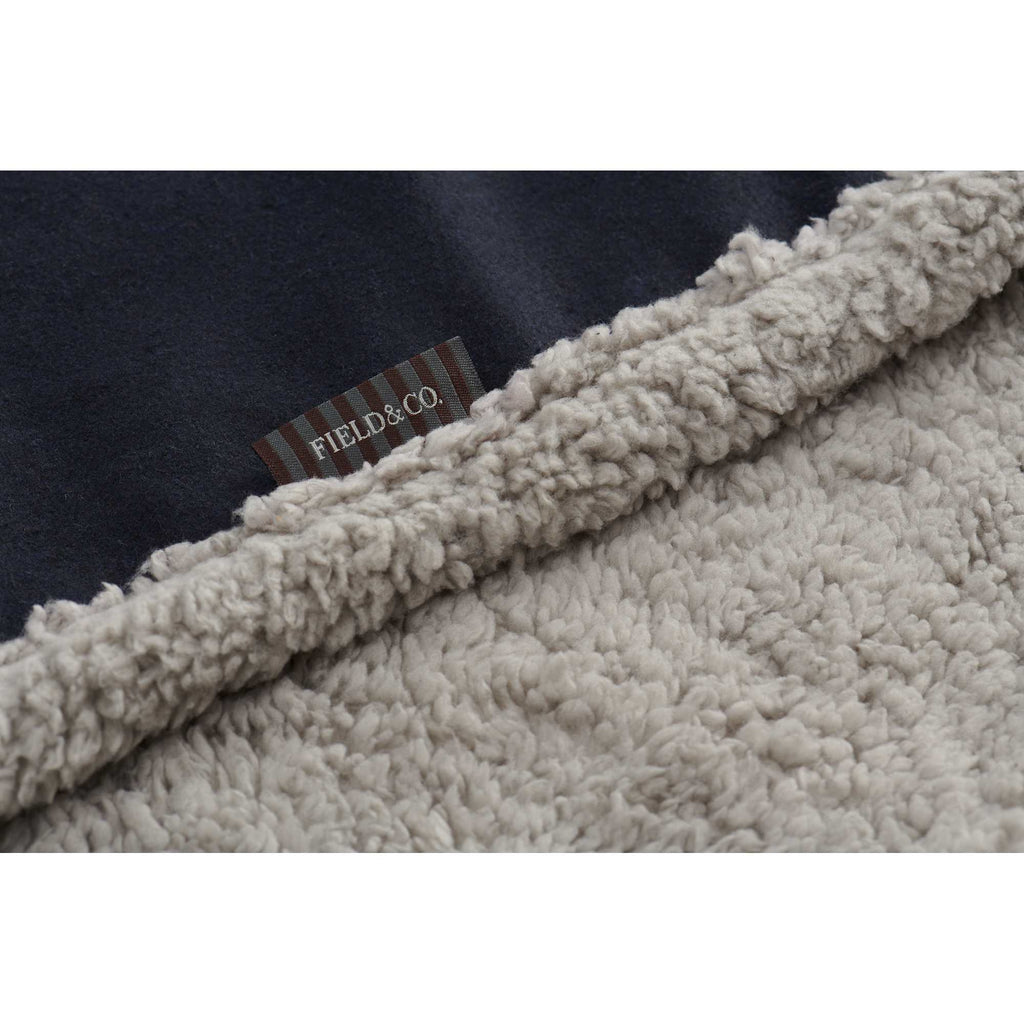 Oversized Wool Blend Sherpa Blanket, 60 x 70 Inches Embroidery - Navy - Detail