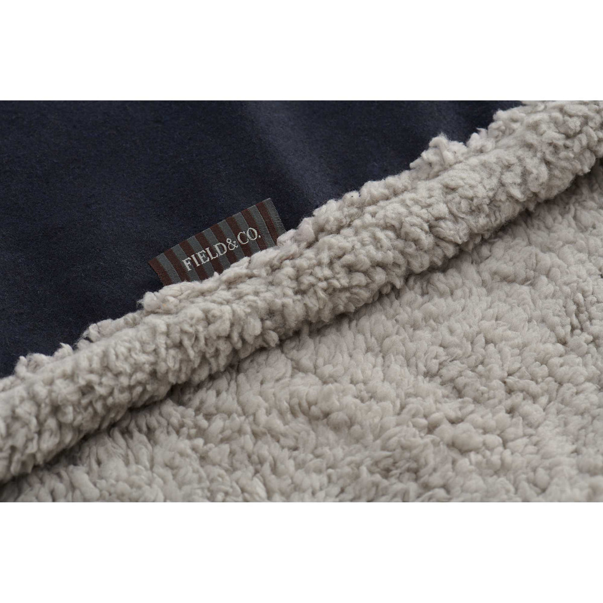 Oversized Wool Blend Sherpa Blanket, 60 x 70 Inches Embroidery - Navy - Detail