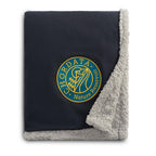Oversized Wool Blend Sherpa Blanket, 60 x 70 Inches Embroidery - Navy - Front 2