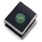 Oversized Wool Blend Sherpa Blanket, 60 x 70 Inches Embroidery - Navy - Front 3