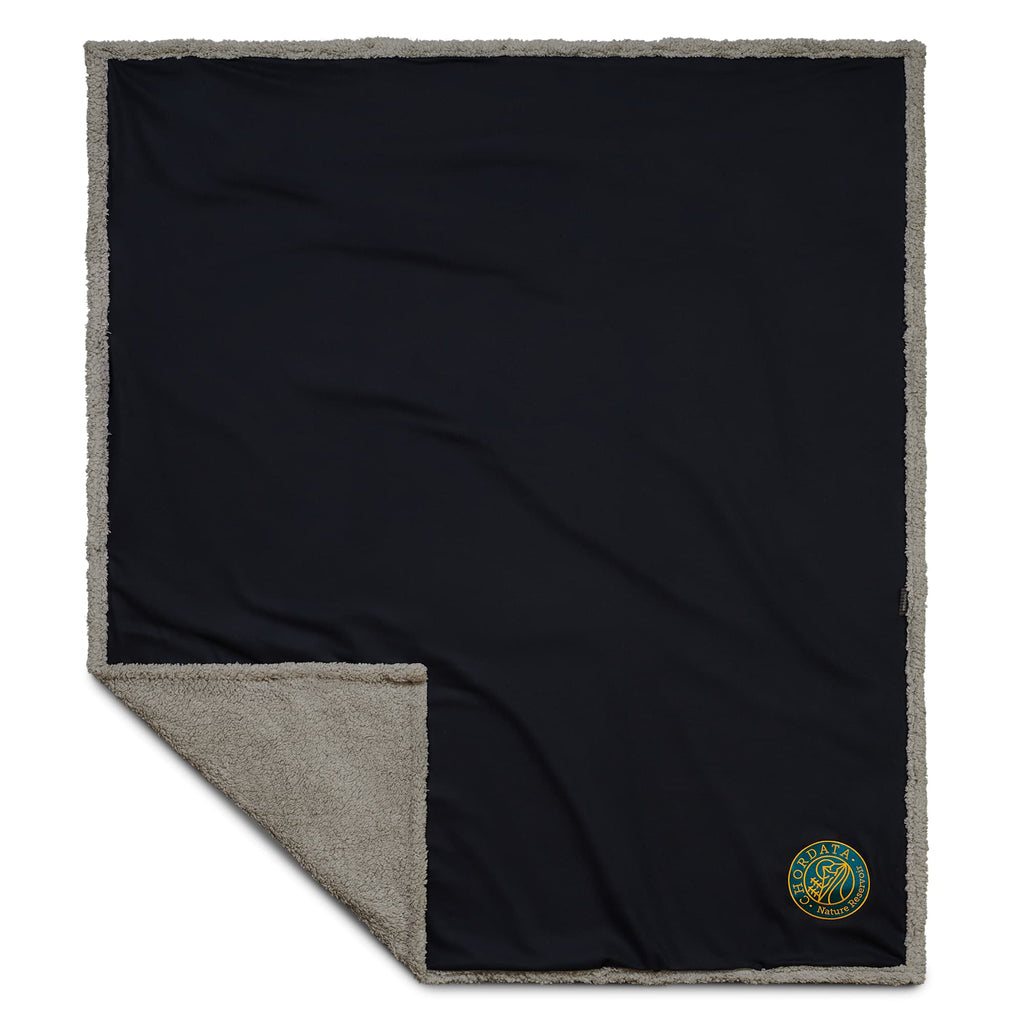 Oversized Wool Blend Sherpa Blanket, 60 x 70 Inches Embroidery - Navy - Front