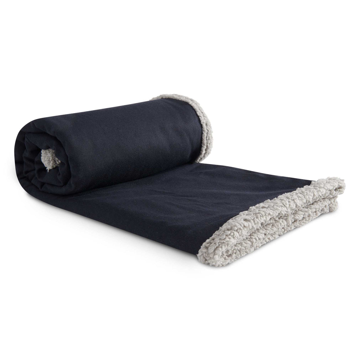 Oversized Wool Blend Sherpa Blanket, 60 x 70 Inches Embroidery - Navy - Left Angle 2