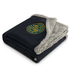 Oversized Wool Blend Sherpa Blanket, 60 x 70 Inches Embroidery - Navy - Left Angle
