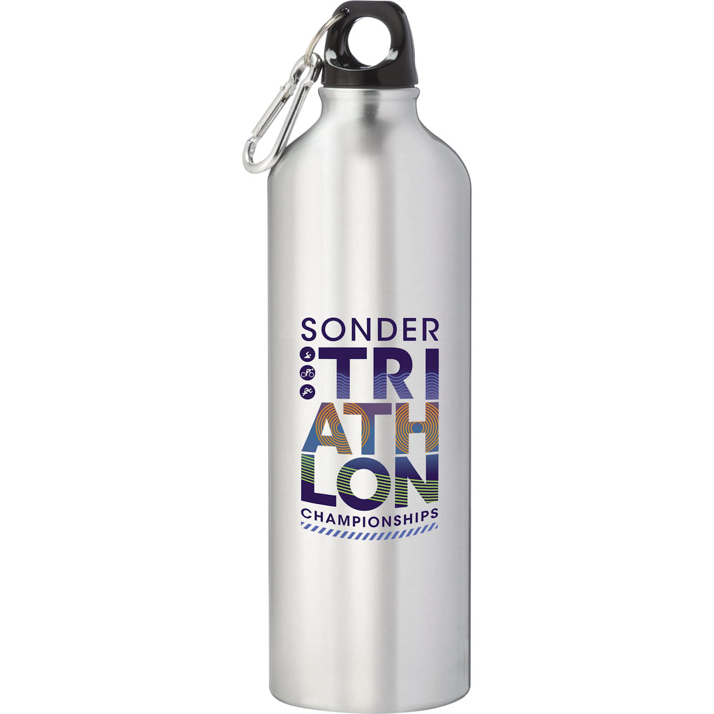 Pacific Aluminum Sports Bottle with Carabiner, 26 oz - Recycled Silver - Front