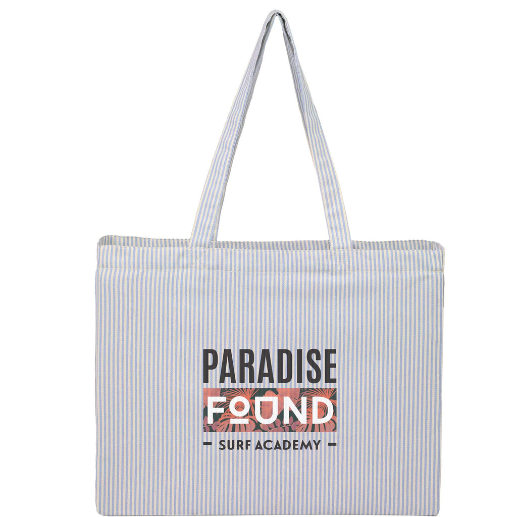 Pacific Striped Recycled Cotton Shopper, 7 oz Transfer - Blue - Front