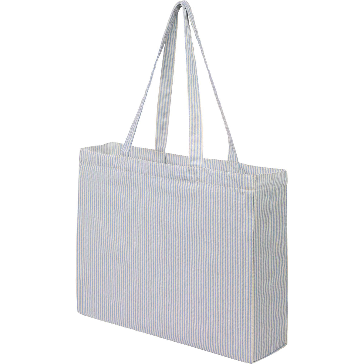 Pacific Striped Recycled Cotton Shopper, 7 oz Transfer - Blue - Left Angle