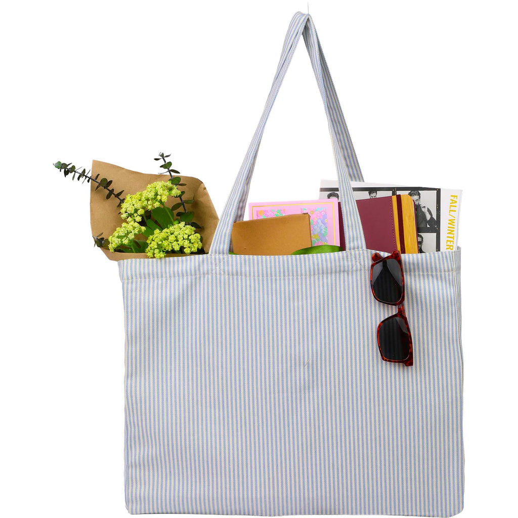 Pacific Striped Recycled Cotton Shopper, 7 oz Transfer - Blue - Propped