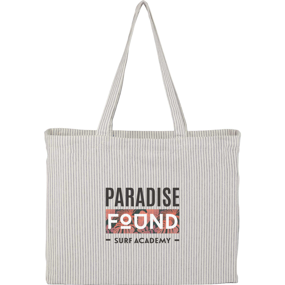 Pacific Striped Recycled Cotton Shopper, 7 oz Transfer - Gray - Front