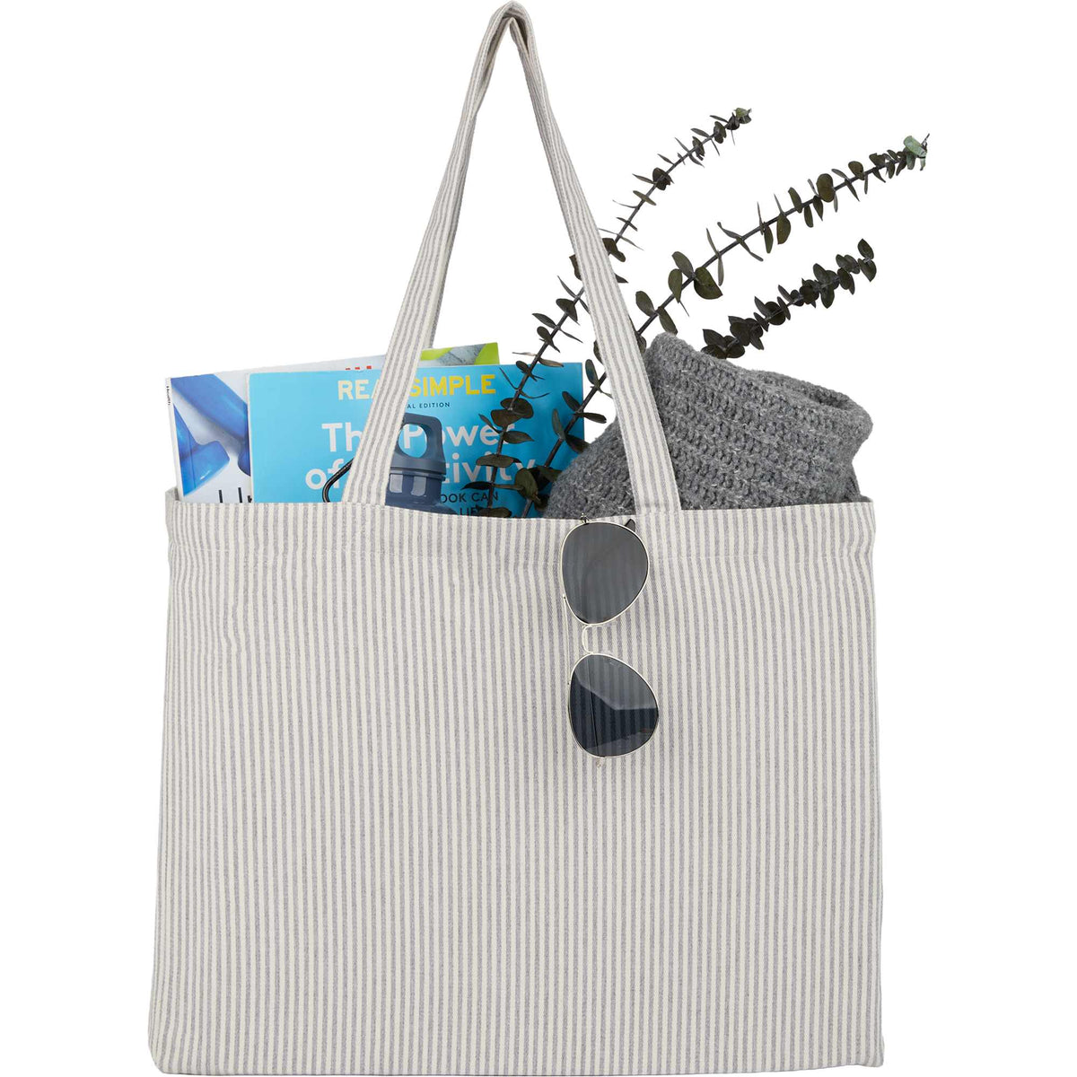 Pacific Striped Recycled Cotton Shopper, 7 oz Transfer - Gray - Propped 2
