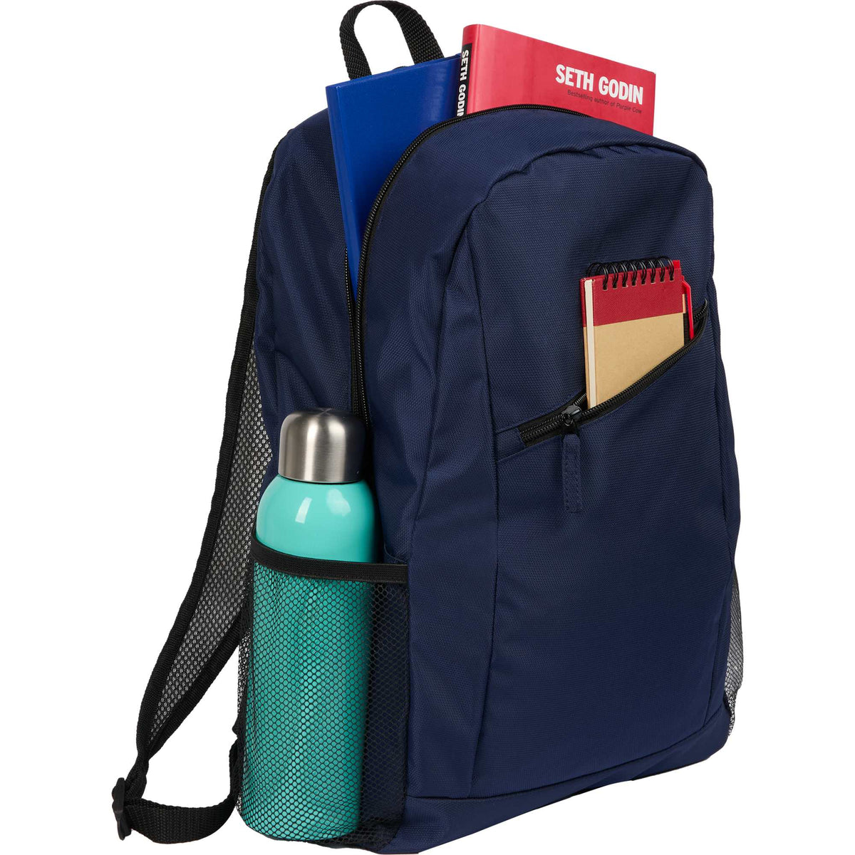 Packable Backpack that Folds into Its Own Pouch Embroidery - Navy - Propped