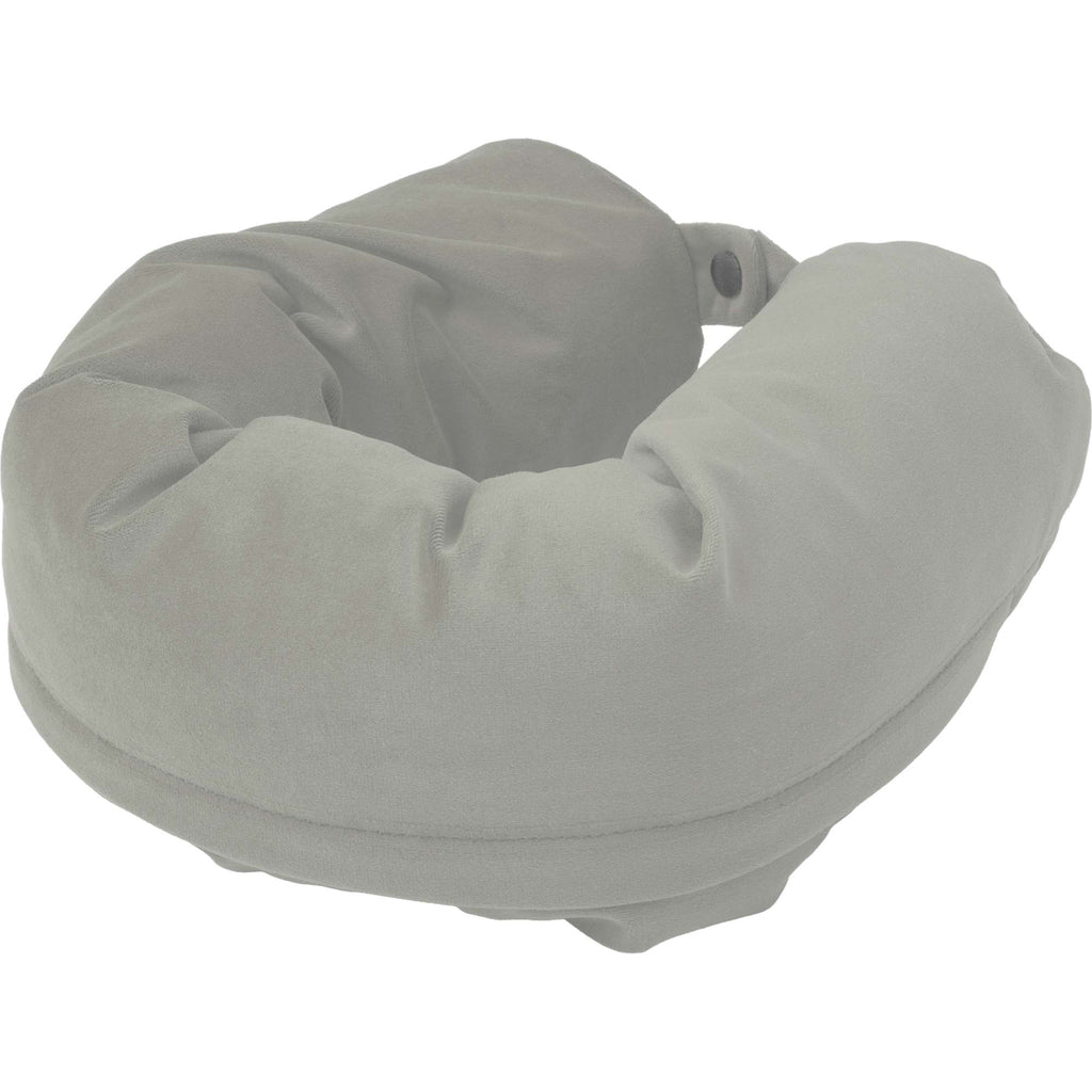 Packable Neck Pillow and Packing Cube in Recycled Velvet Embroidery - Gray - Left Angle