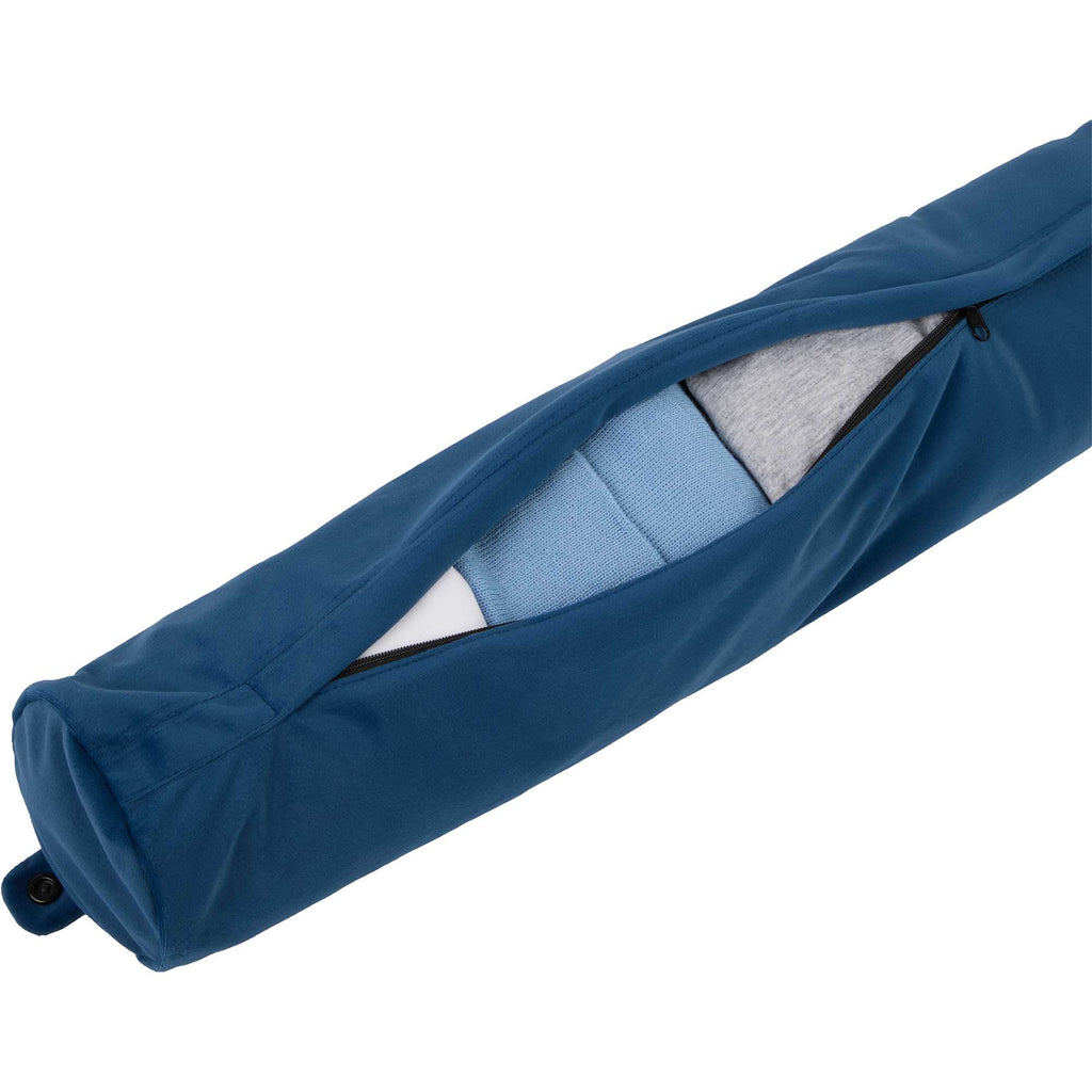 Packable Neck Pillow and Packing Cube in Recycled Velvet Embroidery - Navy - Detail 3