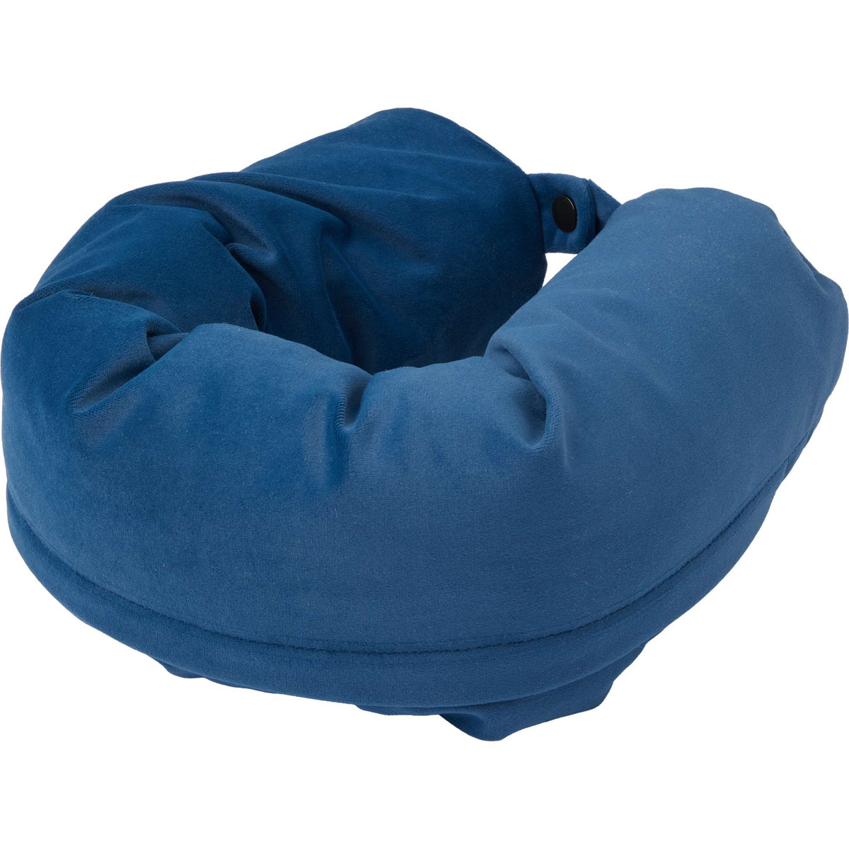 Packable Neck Pillow and Packing Cube in Recycled Velvet Embroidery - Navy - Left Angle