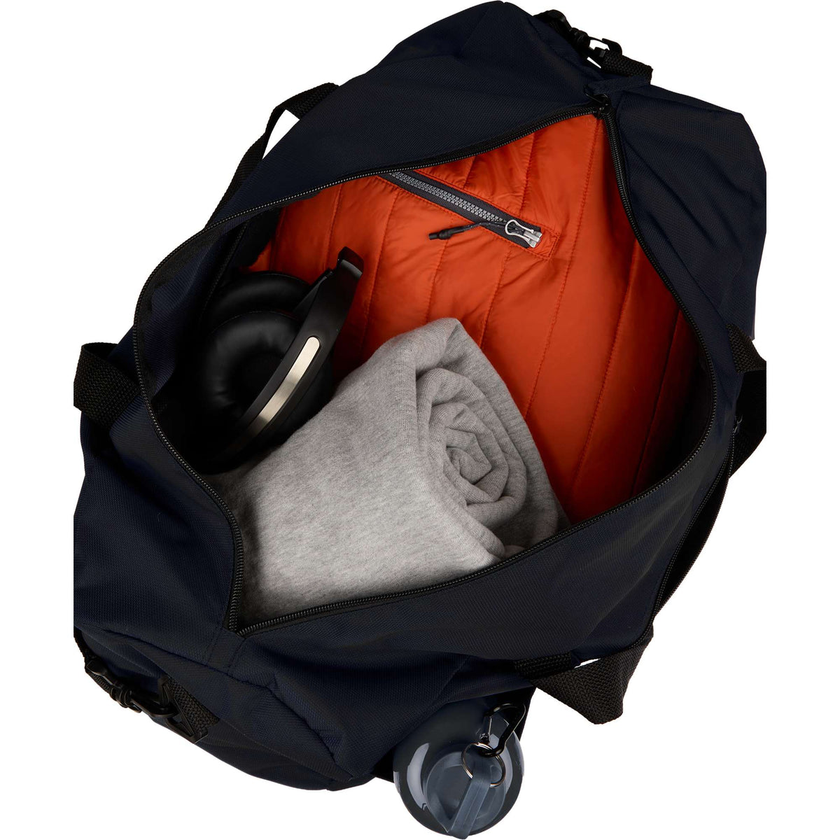 Packable Travel Duffel Bag with Trolley Sleeve Embroidery - Black - Propped 2