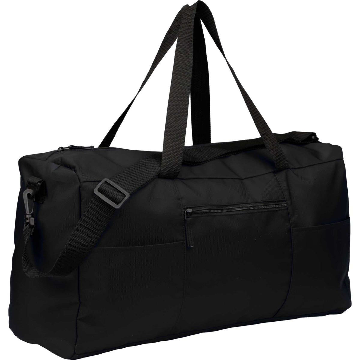 Packable Travel Duffel Bag with Trolley Sleeve Embroidery - Black - Right Angle