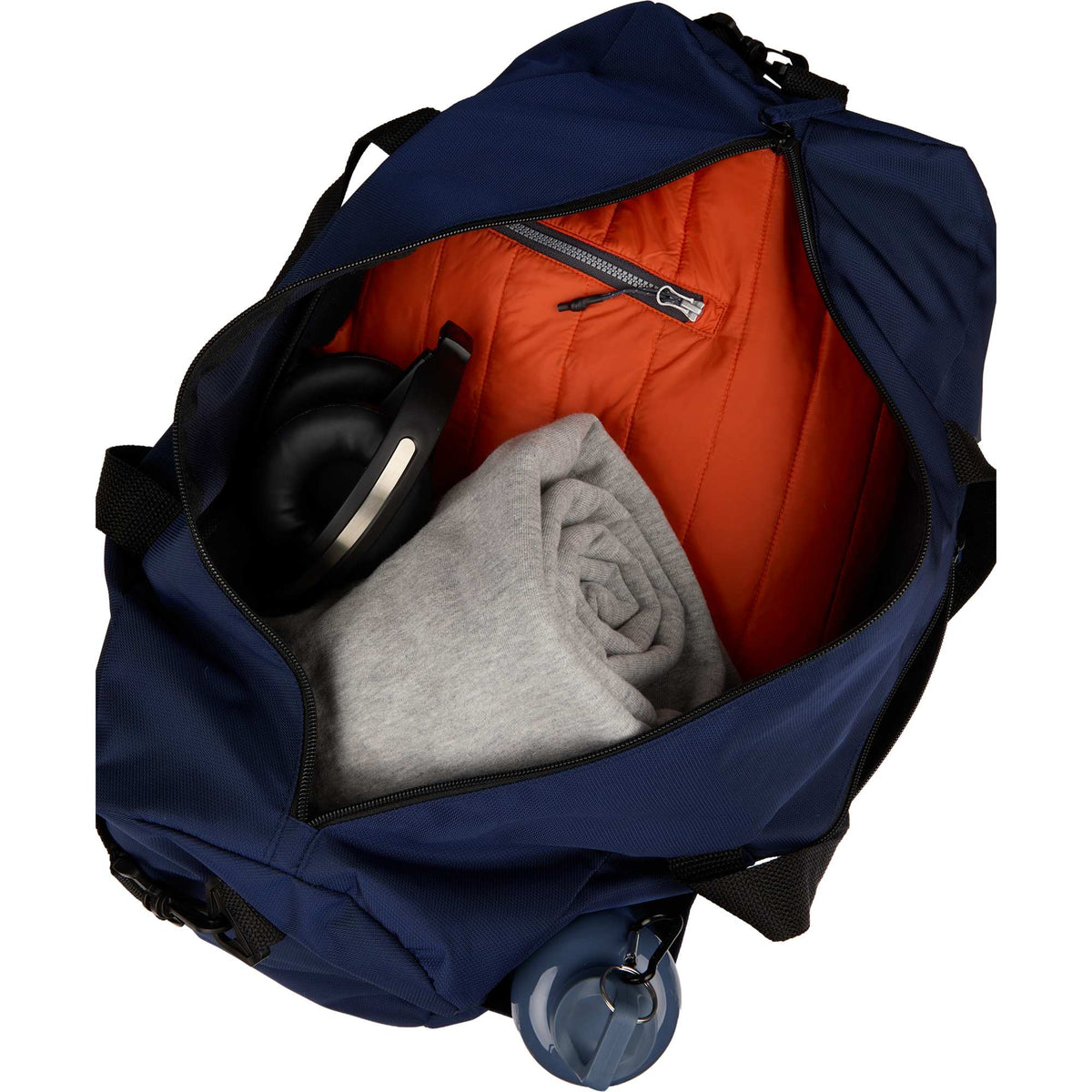 Packable Travel Duffel Bag with Trolley Sleeve Embroidery - Navy - Propped 2