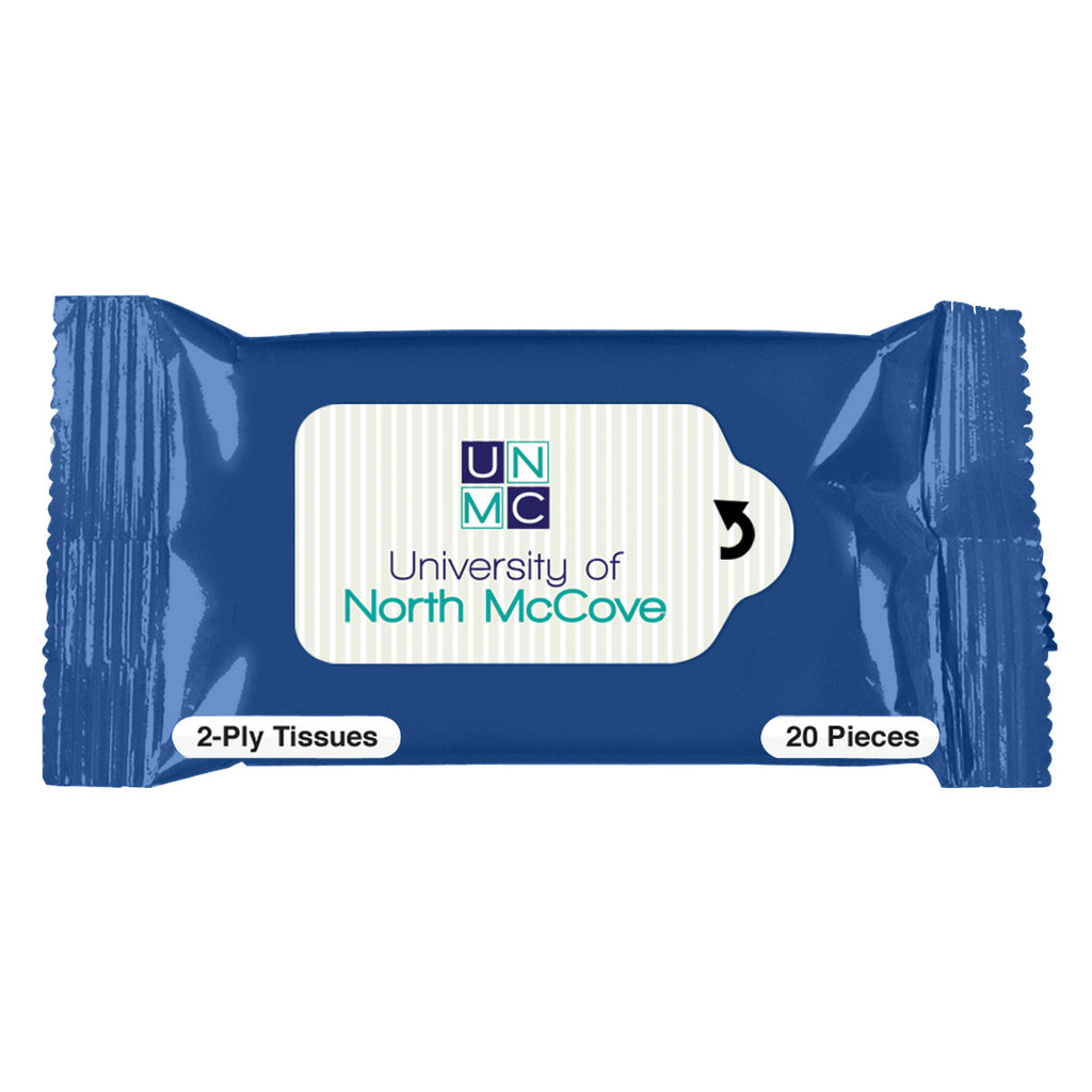 Packet of Tissues - Blue - Full Color on a White Label