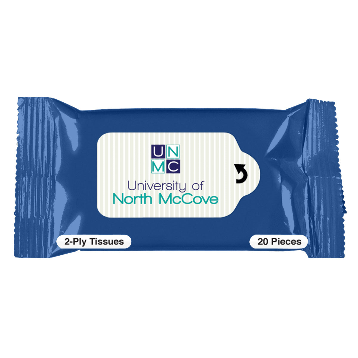 Packet of Tissues - Blue - Full Color on a White Label