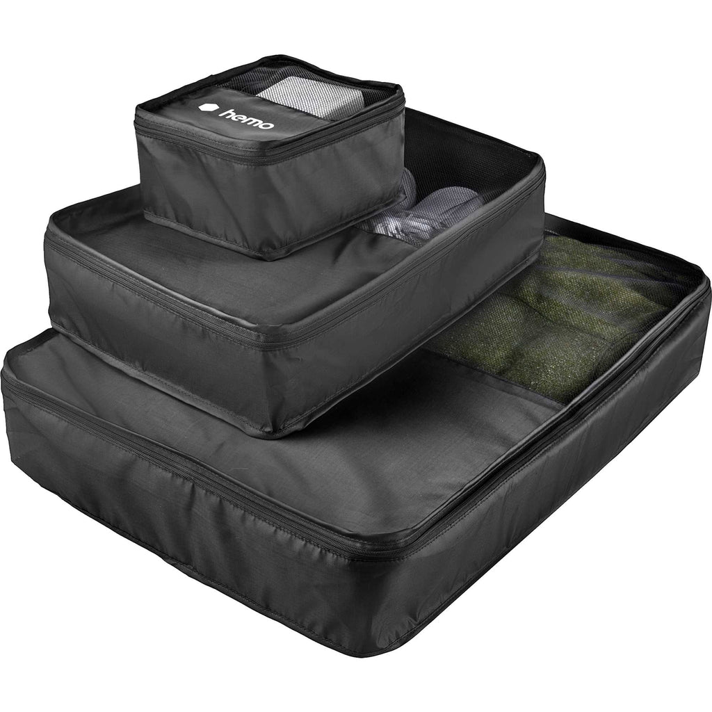 Packing Cubes in Three Sizes, 420D Polyester - Black - Front